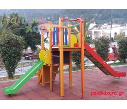 Σύνθετο όργανο παιδικής χαράς ΑΡΗΣ με 2 τσουλήθρες και αναρριχήσεις